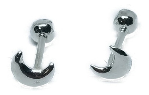 Aretes Luna Mini 3 Mm Para Bebe Plata 925 Y Estuche G18
