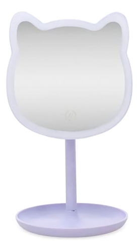 Espelho De Mesa Portátil Led Usb Formato Gatinho Coração Já!
