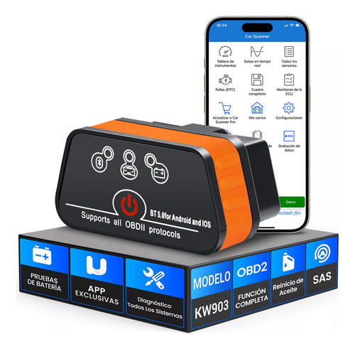 Escáner Automotriz Mini Obd2 Con Bluetooth Android Ios Sc03y