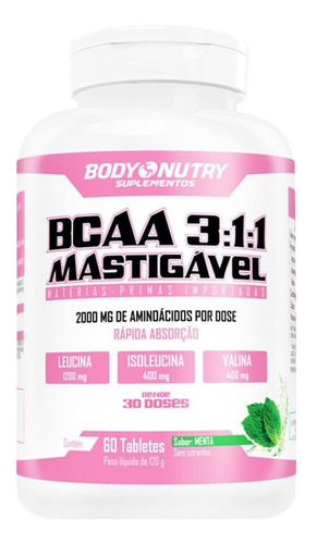 Bcaa 3:1:1 Mastigável Feminy - 60 Tabs. Menta - Body Nutry