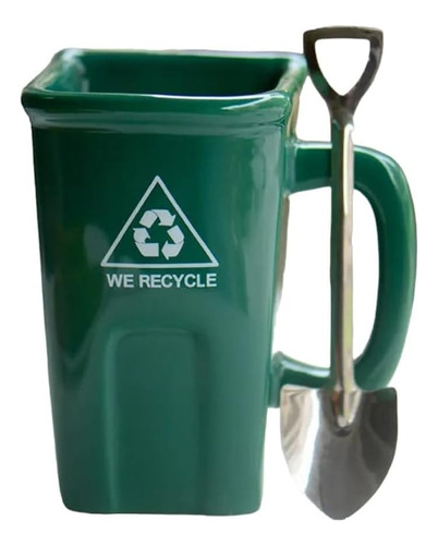 Taza Cerámica En Forma De Basurero Reciclable Con Cuchara