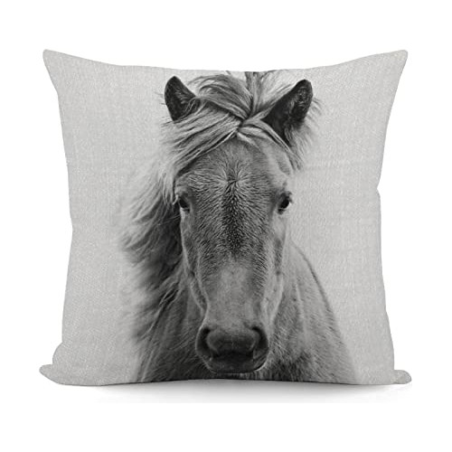 Fundas De Almohada Decorativas Blanco Y Negro Caballos,...