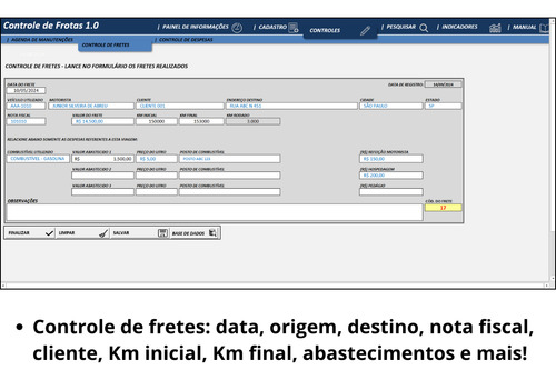 Planilha Controle De Frotas , Fretes, Caminhões, Etc.