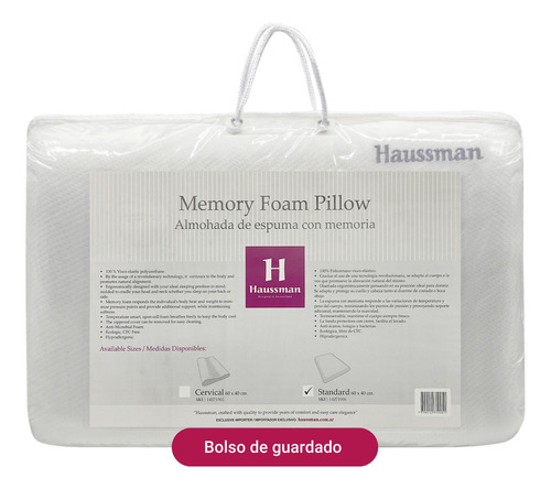 Imagen 1 de 10 de Almohada Viscoelastica Inteligente Haussman Premium Lavable