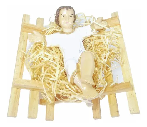 comprar Imagem Menino Jesus Na Manjedoura Dobrável Gesso Roupa Branc