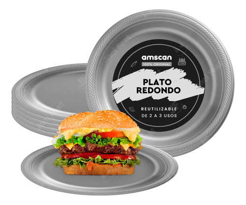 Plato Redondo Plástico 23cms De Colores Amscan Paq C/20 Pzas