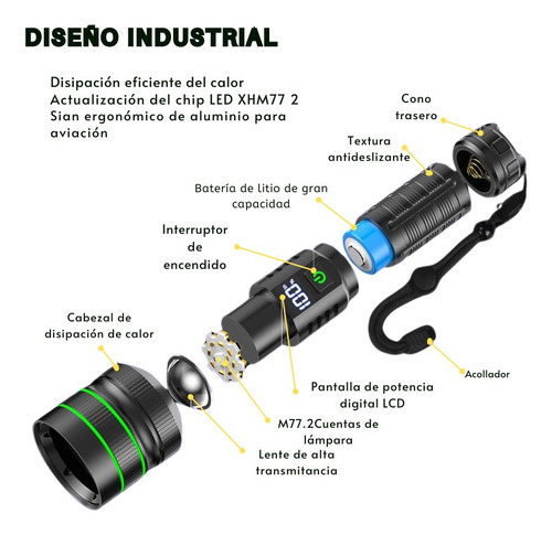 Linterna Recargable Zoom 3000m 60w Resistente Agua