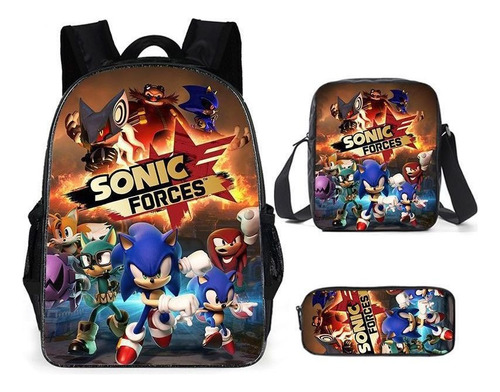 Mochila Sonic Set De 3 Piezas Para Escuela Primaria