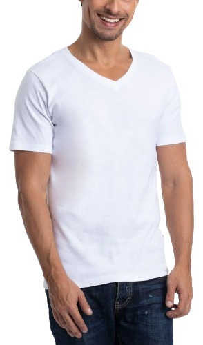 Camiseta Algodón 100% Manga Corta Cuello En V Hombre Básica