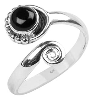 Anillo Para El Dedo Del Pie Con Piedra De Ónix Negro, Plata