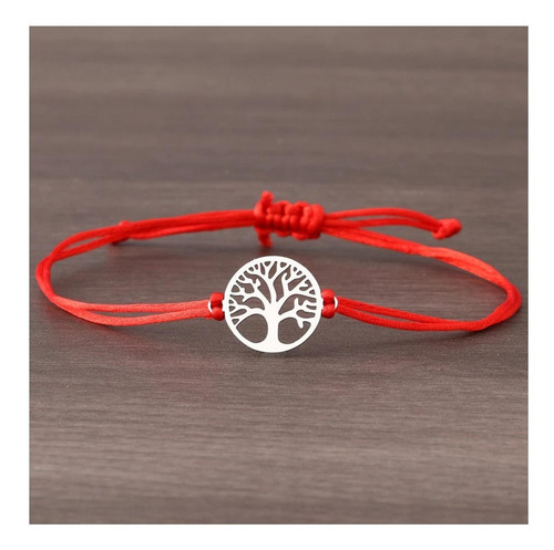 Imagen 4 de 6 de Pulsera Roja Unisex Árbol De La Vida Acero Listón Protección