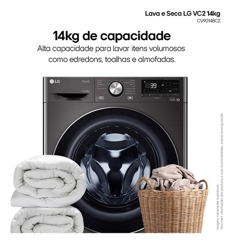 Lava E Seca Smart LG Vc2 Black Inox 14kg 220v Cv9014bc2a