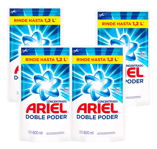 4 Pack Ariel Detergente Liquido Ropa 600 Ml