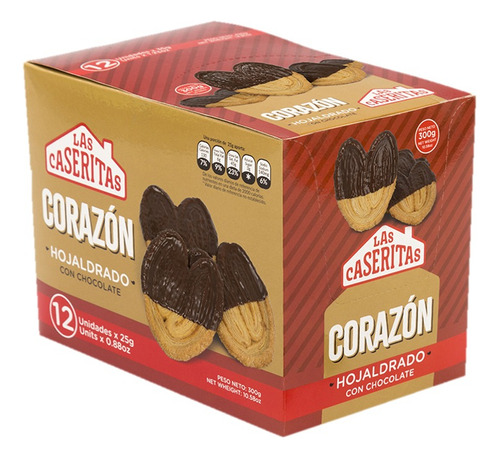 Galletas Caseritas Corazón Hojaldrado Con Chocolate X12 U