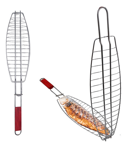 Parrilla Plegable Para Pescados Acero Inoxidable 61x12 Cm