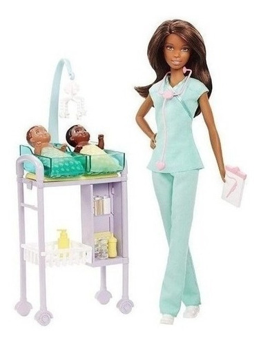 Imagem 1 de 9 de Barbie Profissões Pediatra Negra Com 2 Bebês Mattel Ms Sj