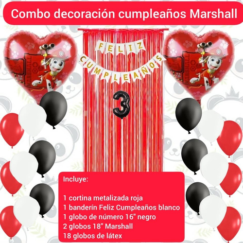 Combo Decoración Cumpleaños Paw Patrol Marshall Globos 