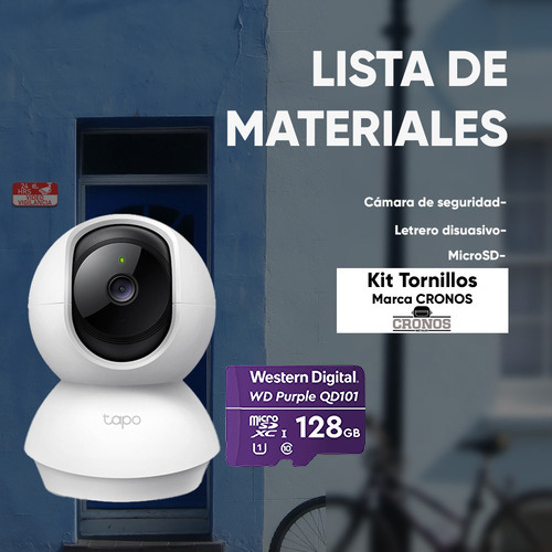 Tp-link Cámara De Seguridad Panorámica Tapo-c210-plus-128 Con Microsd 128gb 3mp Grabación De Vídeo 2k Visión Nocturna Detección De Movimiento Y Notificaciones Audio Bidireccional C210 Cctv
