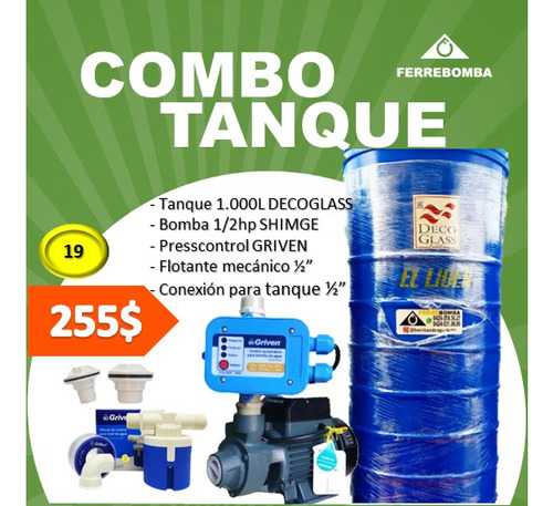 Combo Tanque 1000lt Decoglass, Accesorios,bomba 1/2hp Shimge