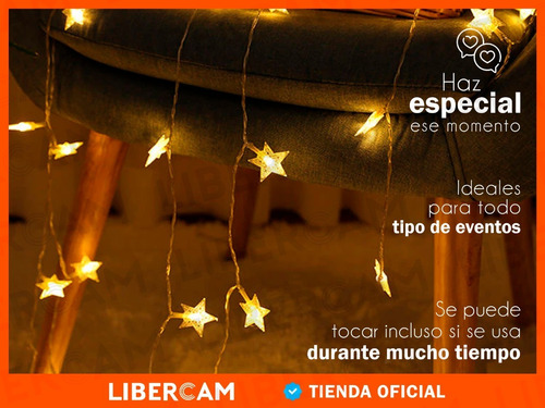 Imagen 6 de 10 de Guirnalda Estrellas Tira Luz Led Calida Amarilla A Pila