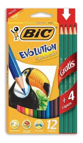 Caja X 12 Lapices De Colores Bic + 4 Lapices De Grafito N° 2