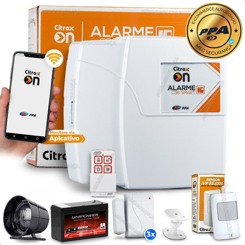 Kit Alarme Sem Fio Ppa On App Wifi 4 Sensor Bateria Sirene