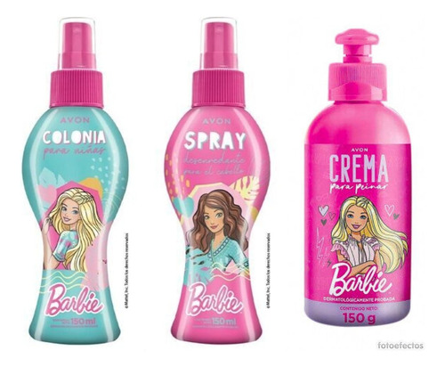 Set X 3 Avon Barbie Colonia + Spray Desenredante + Crema Pei