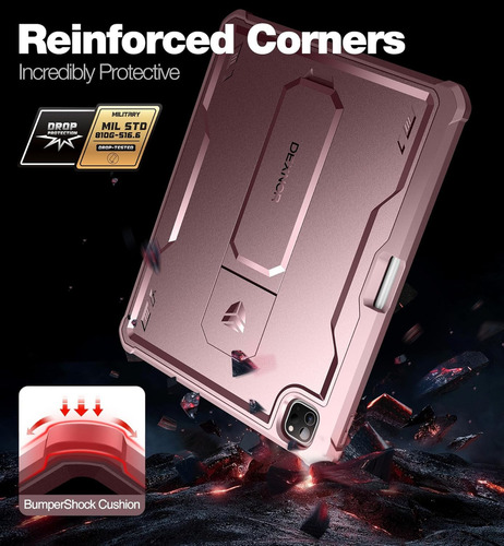 Funda Para iPad Pro 12.9 Rosa Mate Parachoques Doble Capa