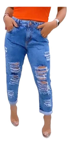 Calça Feminina Mom Jeans Destroyer Rasgada Cintura Alta