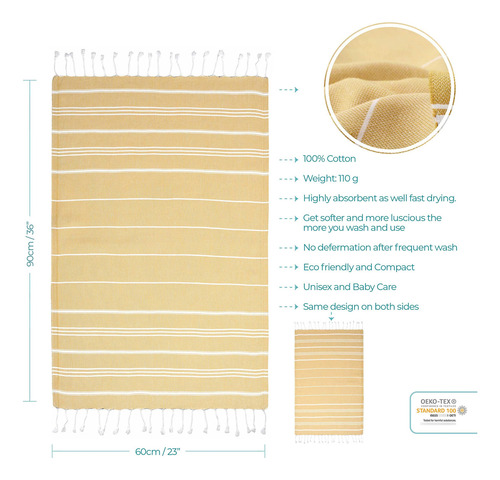 Toalla De Mano Turca Pestemal 58 X 91 Cm Para Cocina Y Bebé