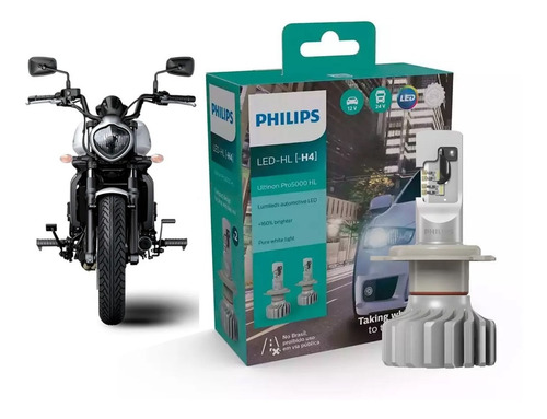 Imagem 1 de 3 de 1 Unidade Lâmpada Moto Philips Ultinon Led H4 6200k +160%