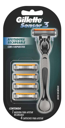 Máquina De Afeitar Gillette Sensor 3 Con 1 Máquina + 4 Cartuchos