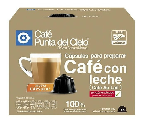 Cápsulas De Café Punta Del Cielo Café Con Leche 16 Pzas