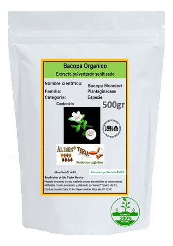 Bacopa Monnieri 1kg En Polvo Organica