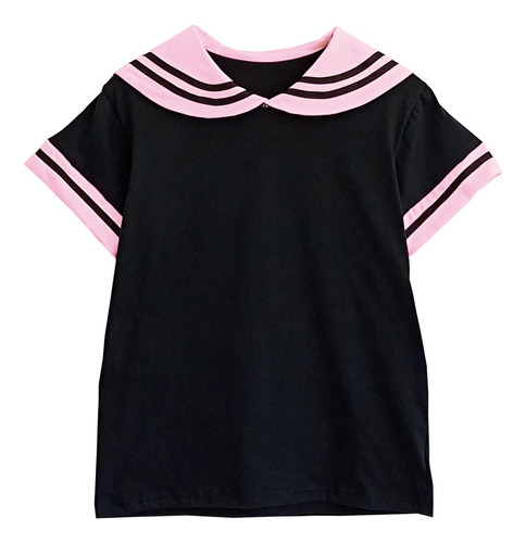 Remera Seifuku Marinera / Negro Y Rosa / Unisex