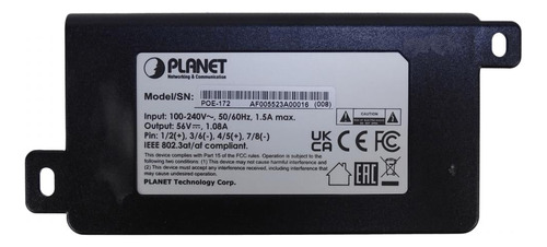 Inyector Poe+ Planet 802.3at 56v 60w 2-rj45 Clickbox
