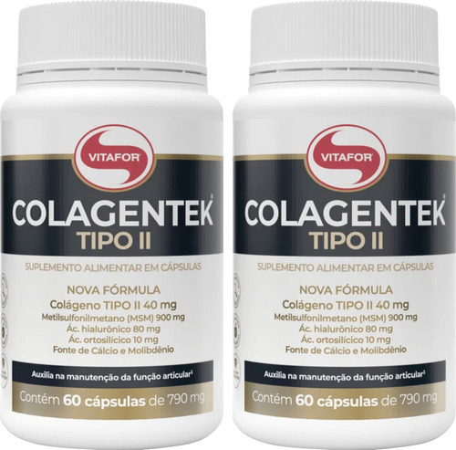 Kit 2x Colagentek Colágeno Tipo 2 + Ác Hialurônico Vitafor Sabor 120 Cápsulas (60 Cada)