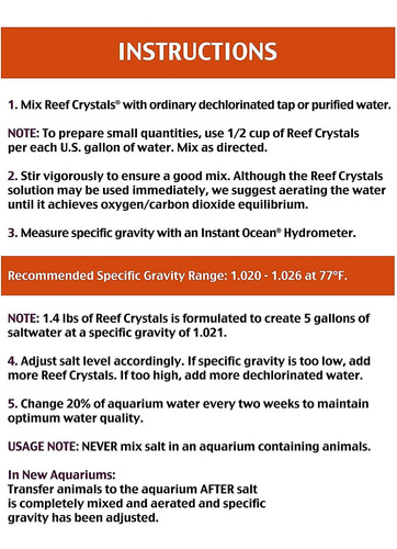 Instant Ocean Reef Crystals Reef Salt, Formulado Específicam