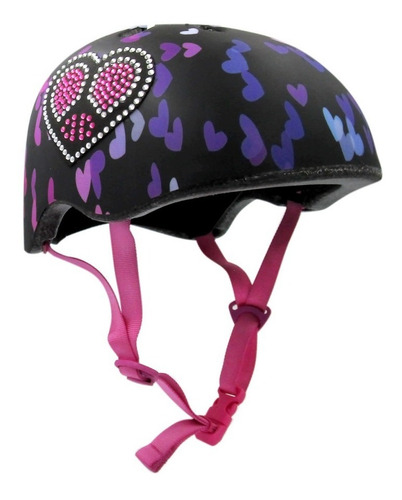 Casco Bicicleta Bokeh Bling Corazones Negro Niña C-preme Talla M