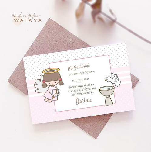 Imagen 10 de 10 de Estampitas Bautismo Tarjetas Estampas Nenas Horizontal X 3u