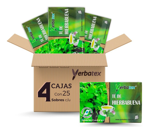 Pack 4 Té De Hierbabuena Con 25 Sobres Cada Uno Yerbatex