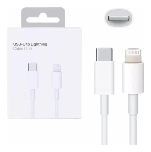 Cable cargador USB-C 2.0 blanco compatible con salida Lightning de iPhone