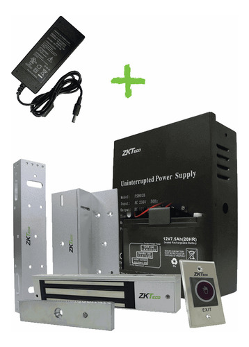 Zkteco Kit Para Control De Acceso Access Control Accessory Kit / Acakit 1 Botón De Salida + 1 Cerradura Electromagnética + 1 Fuente De Alimentación Ininterrumpida + 1 Batería De Respaldo + Soporte Zl