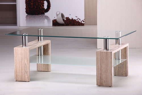 Mesa Ratona Vidrio, Cromo Patas Madera Modelo Elliot Outlet
