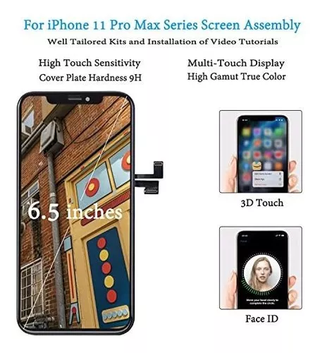  Reemplazo de pantalla LCD para iPhone 11 Pro Max de 6.5  pulgadas (A2161, A2220, A2218, con identificación facial y pantalla táctil  3D, kit de reparación completo con herramientas de reparación, 