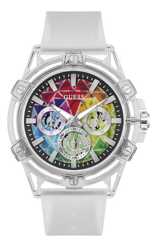 Reloj Guess Rainbow Hombre King Correa Claro Bisel Claro Fondo Arcoíris