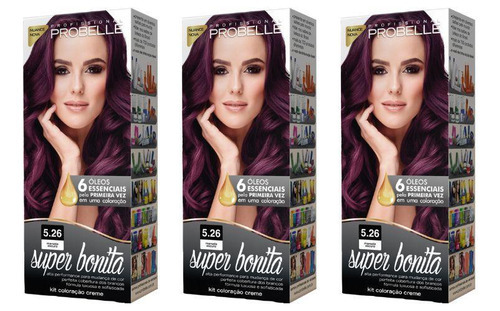  Coloraçao Probelle Super Bonita 5.26 Marsala Escuro - Kit3un