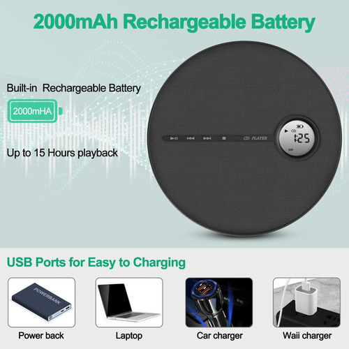 .leitor De Cd Portátil Recarregável Com Bluetooth.