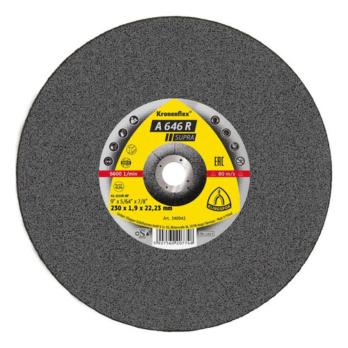 Disco Abrasivo Corte Metal Supra A646r 9x1.9x7/8 Klingspor Color Negro