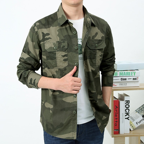 Camisas De Camuflaje Para Hombre, Blusa De Algodón, Talla Gr